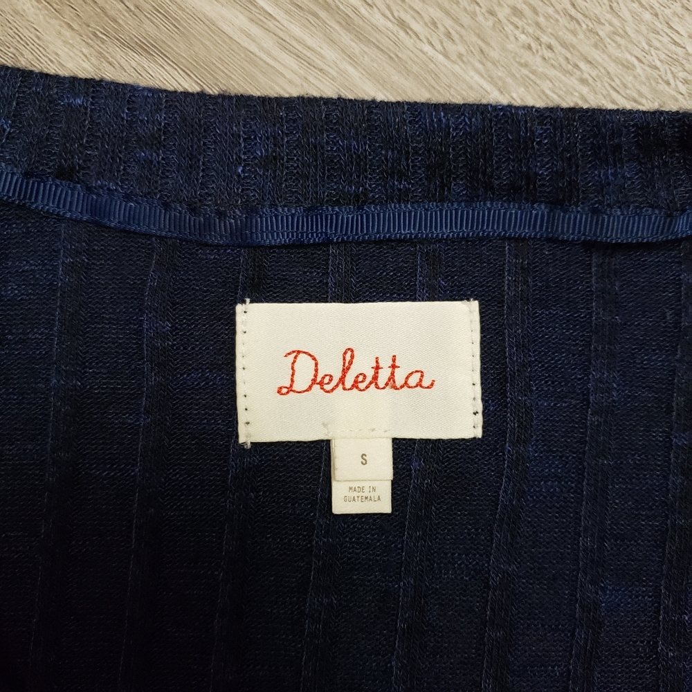 Anthropologie Deletta Small Navy Blue Ribbed V Neck Tunic Top - Picture 10 of 10